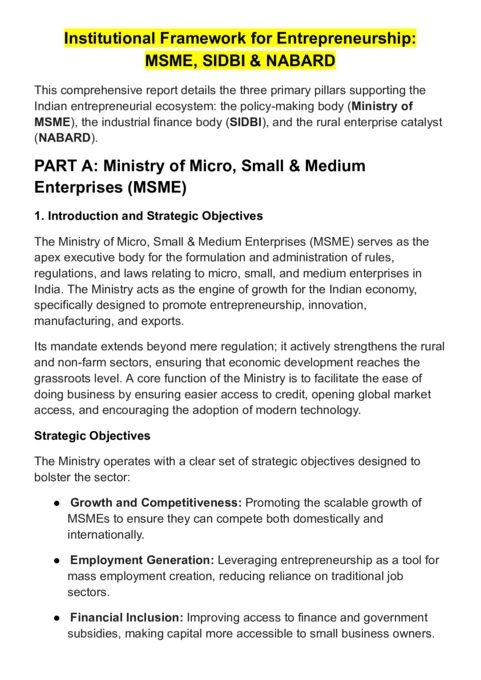 Thumbnail for Institutional Framework for Entrepreneurship: MSME, SIDBI & NABARD
