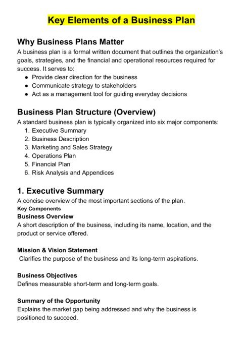 Thumbnail for Key Elements of a Business Plan