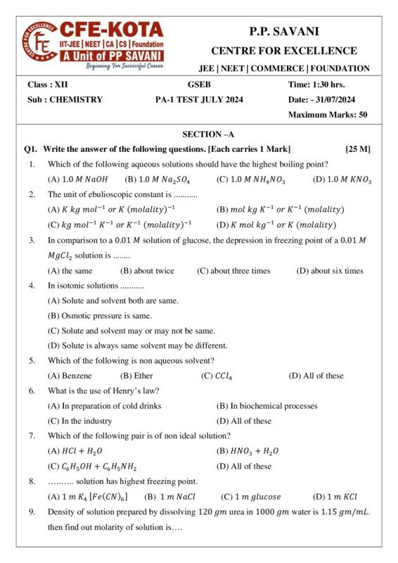 Thumbnail for 12th Grade GSEB Chemistry Study Notes