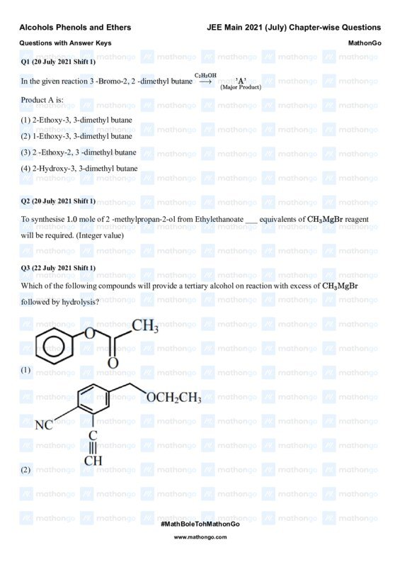 Thumbnail for Alcohols, Phenols, and Ethers - JEE Main 2021 Study Notes