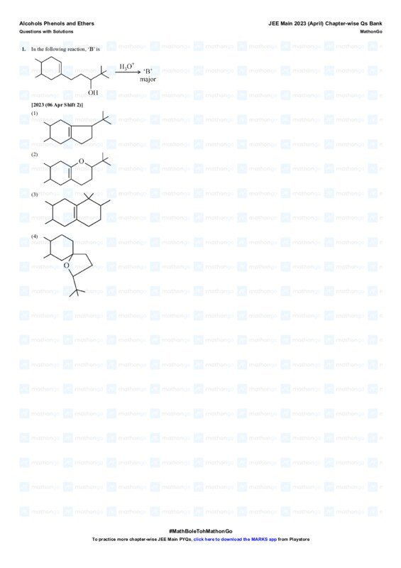 Thumbnail for Alcohols, Phenols, and Ethers - JEE Main 2023 April Chapterwise Questions