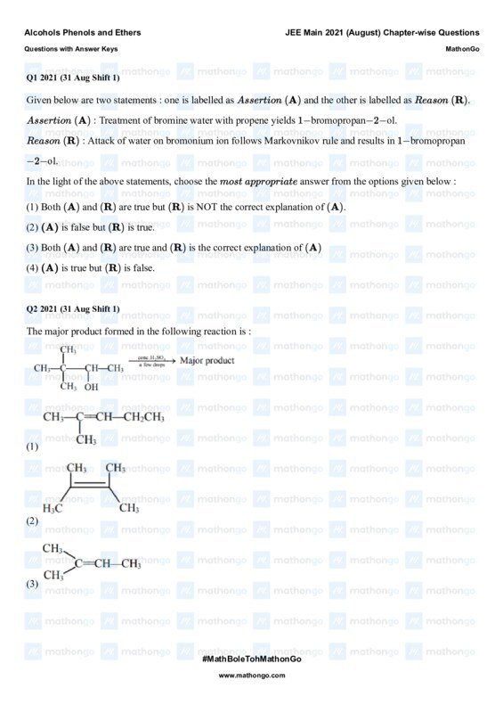 Thumbnail for Alcohols, Phenols, and Ethers Study Notes for JEE Main 2021