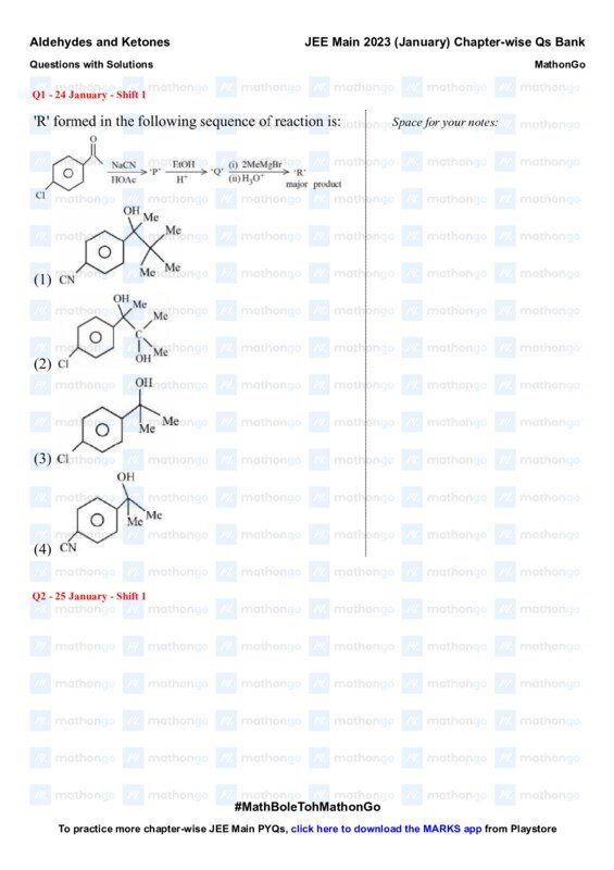 Thumbnail for Aldehydes and Ketones - JEE Main 2023 Chapter-wise Questions