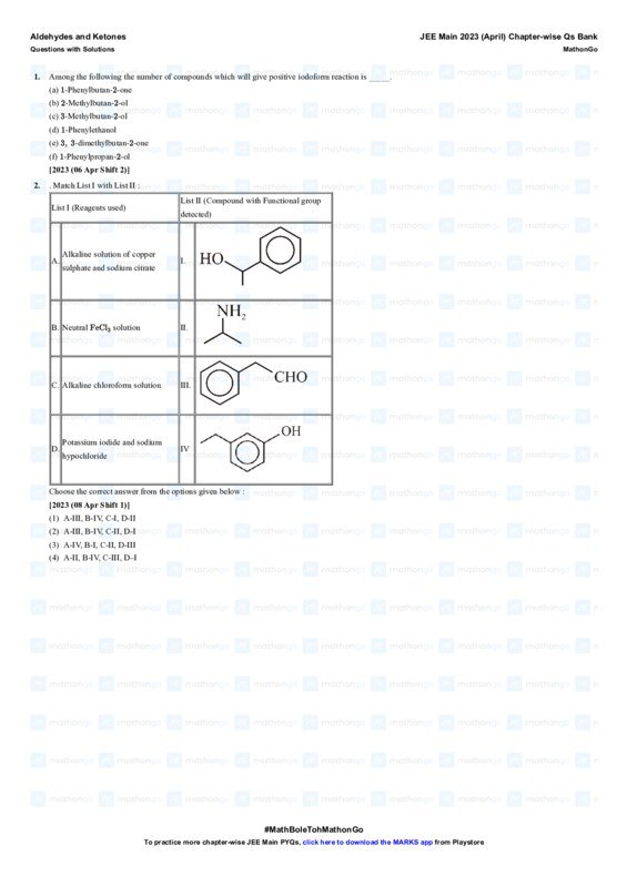 Thumbnail for Aldehydes and Ketones - JEE Main 2023 Chapterwise Previous Year Questions