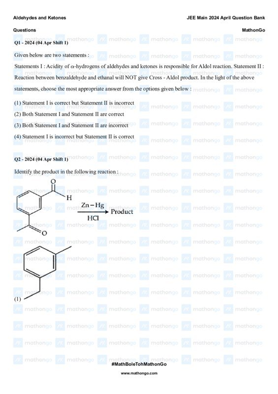 Thumbnail for Aldehydes and Ketones Question Bank for JEE Main 2024