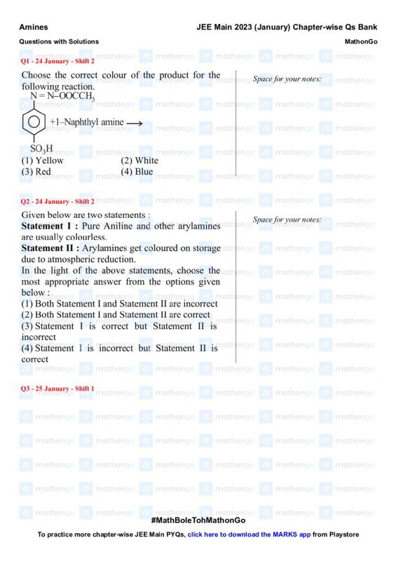 Thumbnail for Amines: Chapter-wise JEE Main 2023 Questions