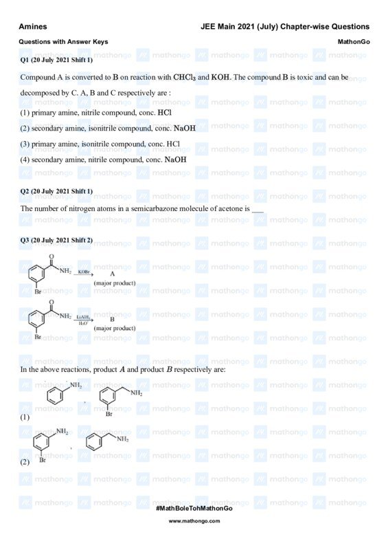 Thumbnail for Amines Study Notes for JEE Main 2021
