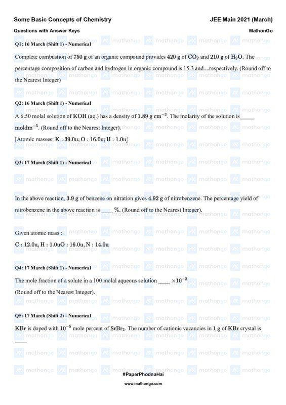 Thumbnail for Basic Concepts of Chemistry - JEE Main 2021 Chapterwise Study Notes