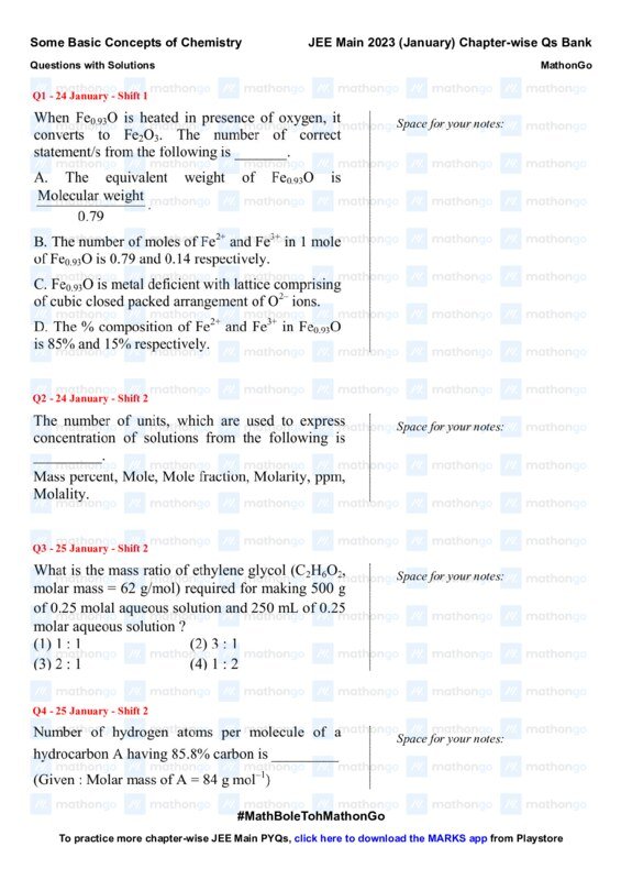 Thumbnail for Basic Concepts of Chemistry: JEE Main 2023 Chapter-wise Questions