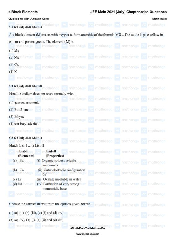 Thumbnail for Block Elements Study Notes for JEE Main 2021