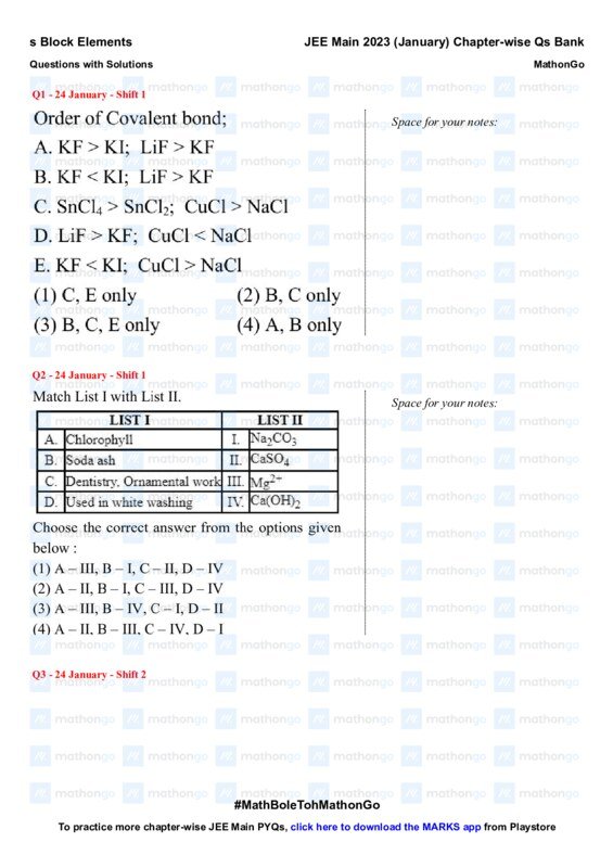 Thumbnail for Block Elements Study Notes for JEE Main 2023