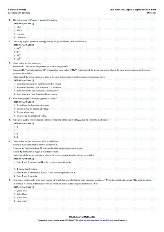 Thumbnail for Block Elements Study Notes for JEE Main 2023