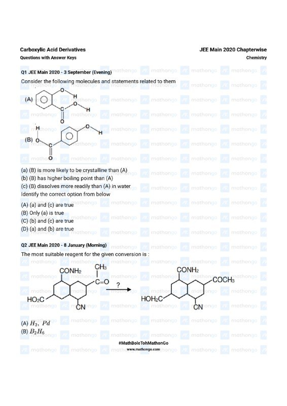 Thumbnail for Carboxylic Acid Derivatives: JEE Main 2020 Chapterwise Question Bank