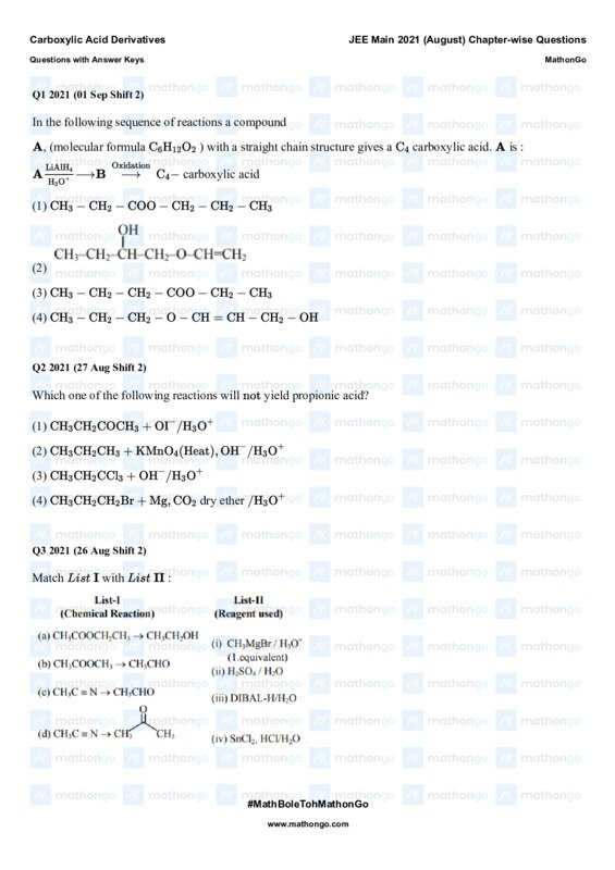 Thumbnail for Carboxylic Acid Derivatives - JEE Main 2021 Study Notes