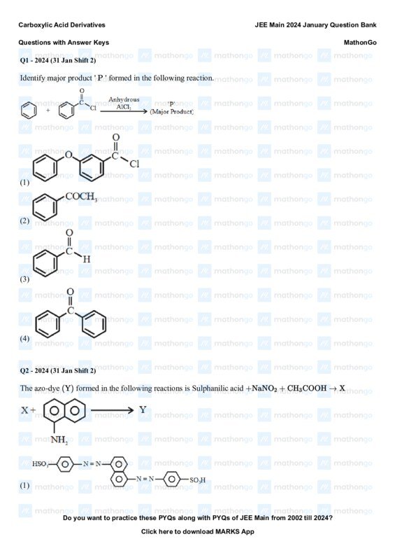 Thumbnail for Carboxylic Acid Derivatives - JEE Main 2024 Question Bank