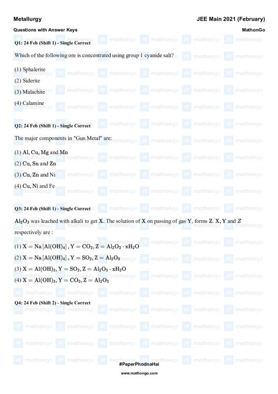 Thumbnail for Chapterwise Metallurgy Questions for JEE Main 2021