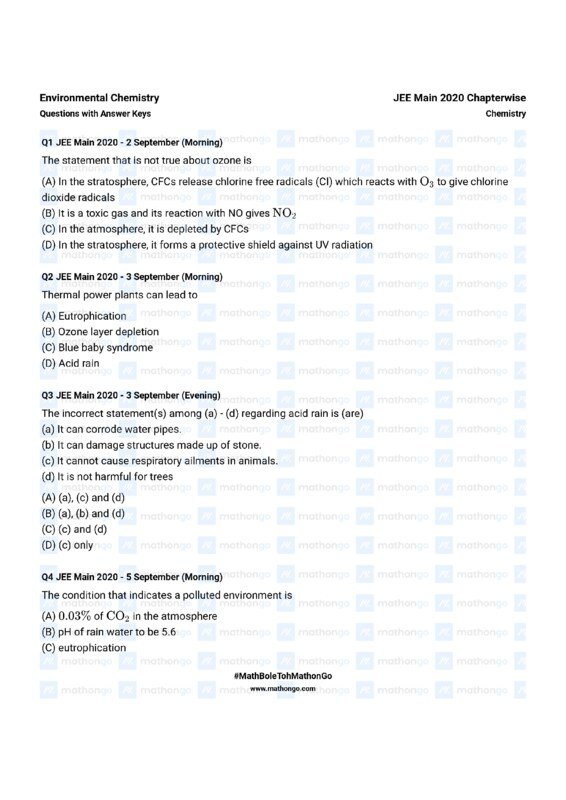Thumbnail for Chapterwise Question Bank for Environmental Chemistry - JEE Main 2020