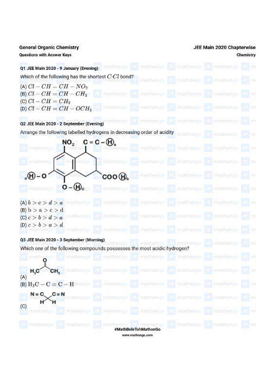 Thumbnail for Chapterwise Question Bank for General Organic Chemistry - JEE Main 2020