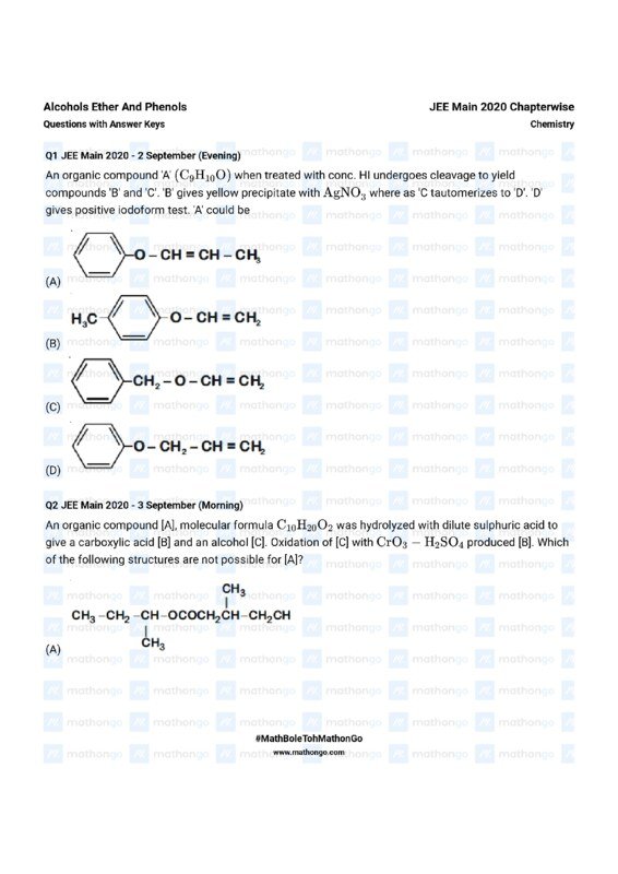 Thumbnail for Chapterwise Question Bank on Alcohols, Ethers, and Phenols for JEE Main 2020