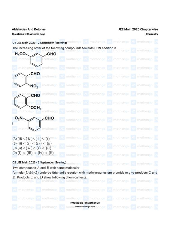 Thumbnail for Chapterwise Question Bank on Aldehydes and Ketones for JEE Main 2020