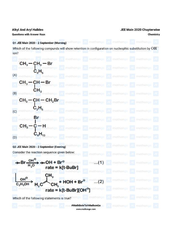 Thumbnail for Chapterwise Question Bank on Alkyl and Aryl Halides for JEE Main 2020