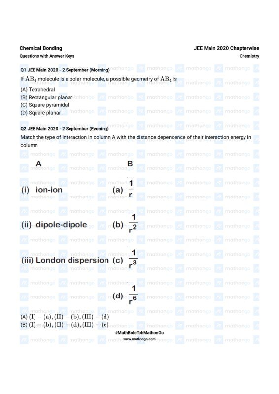 Thumbnail for Chapterwise Question Bank on Chemical Bonding for JEE Main 2020