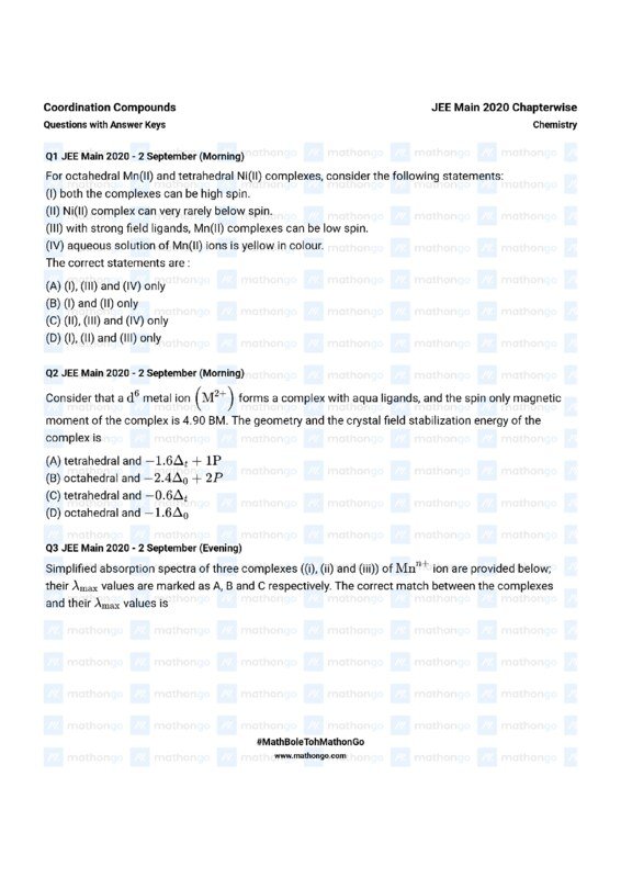 Thumbnail for Chapterwise Question Bank on Coordination Compounds for JEE Main 2020