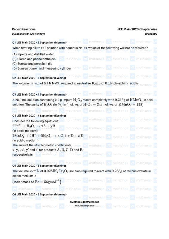 Thumbnail for Chapterwise Question Bank on Redox Reactions for JEE Main 2020