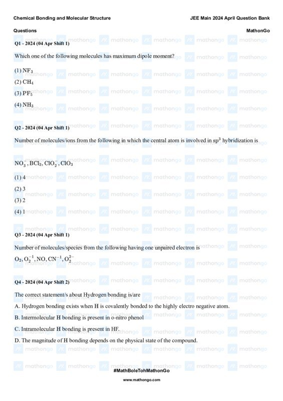 Thumbnail for Chemical Bonding and Molecular Structure for JEE Main 2024