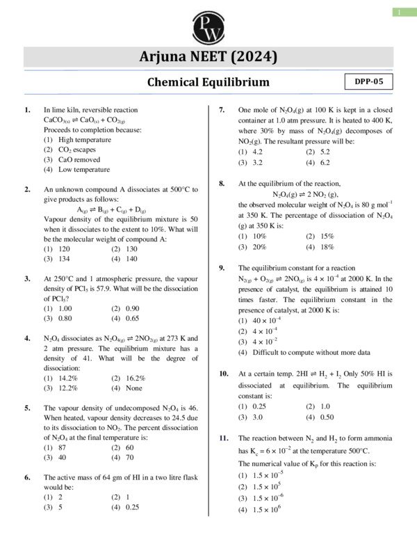 Thumbnail for Chemical Equilibrium DPP-05 - Arjuna NEET 2024