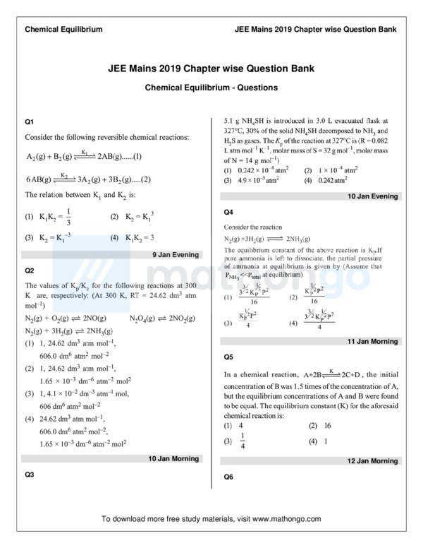 Thumbnail for Chemical Equilibrium Study Notes for JEE Main 2019