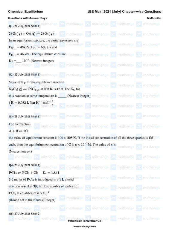 Thumbnail for Chemical Equilibrium Study Notes for JEE Main 2021