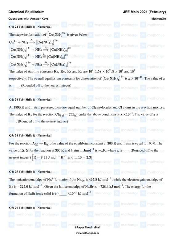 Thumbnail for Chemical Equilibrium Study Notes for JEE Main 2021