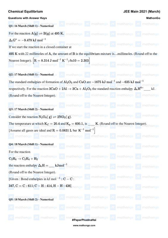 Thumbnail for Chemical Equilibrium Study Notes for JEE Main 2021