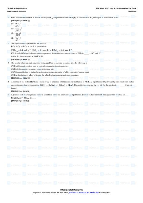 Thumbnail for Chemical Equilibrium Study Notes for JEE Main 2023