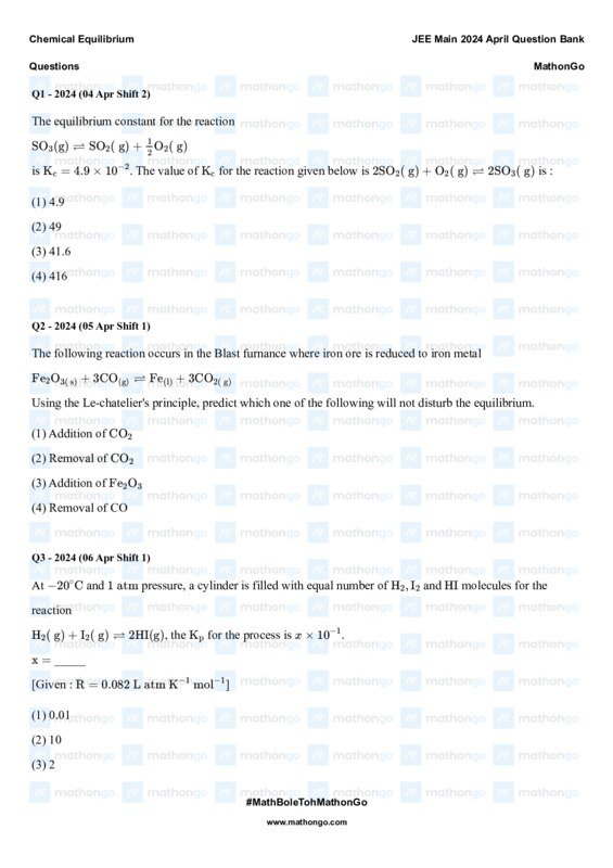 Thumbnail for Chemical Equilibrium Study Notes for JEE Main 2024