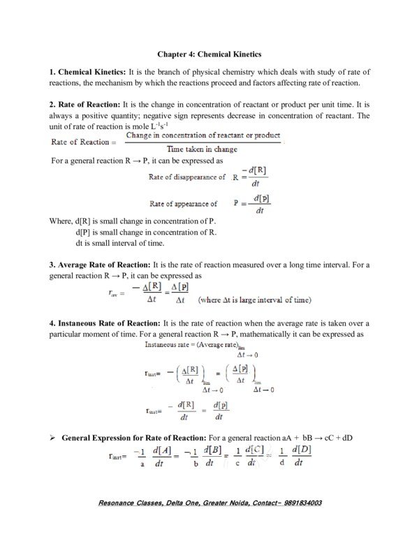 Thumbnail for Chemical Kinetics Study Notes