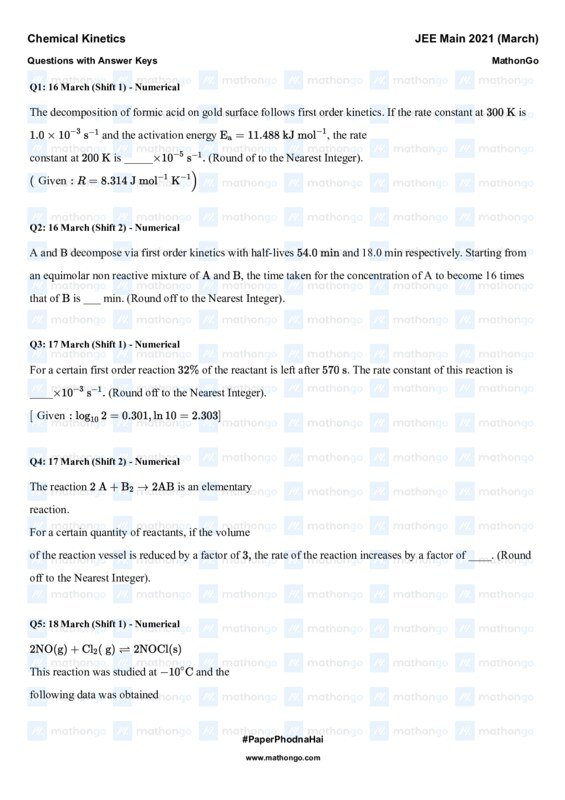 Thumbnail for Chemical Kinetics Study Notes for JEE Main 2021 - March