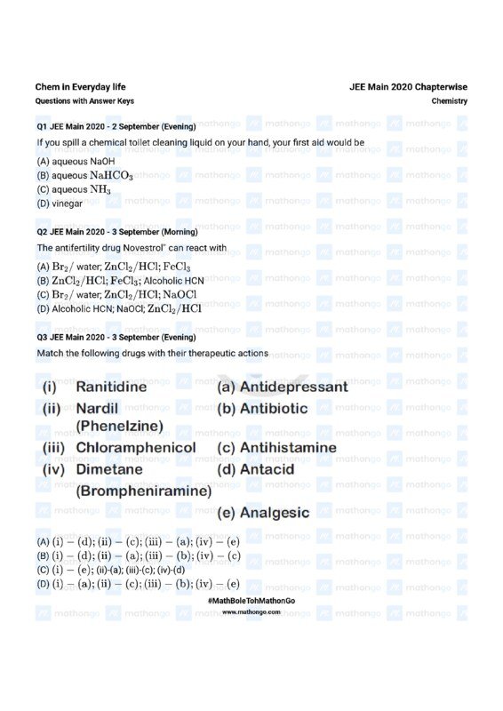 Thumbnail for Chemistry in Everyday Life: Chapterwise Question Bank for JEE Main 2020