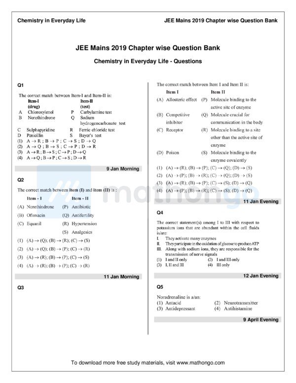 Thumbnail for Chemistry in Everyday Life - JEE Main 2019 Study Notes