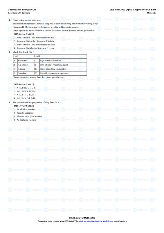 Thumbnail for Chemistry in Everyday Life - JEE Main 2023 April Chapterwise PYQ