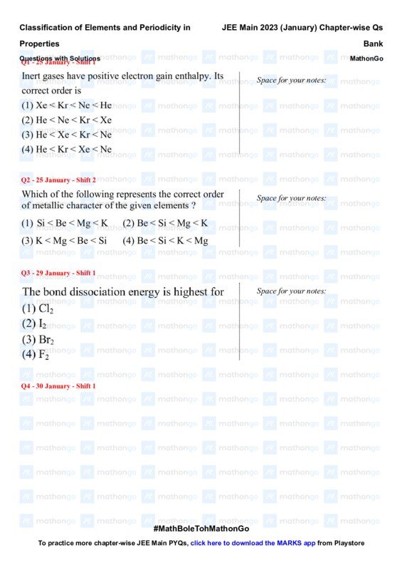 Thumbnail for Classification of Elements and Periodicity in Properties - JEE Main 2023