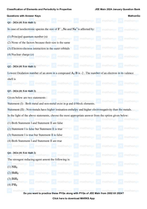 Thumbnail for Classification of Elements and Periodicity - JEE Main 2024 January