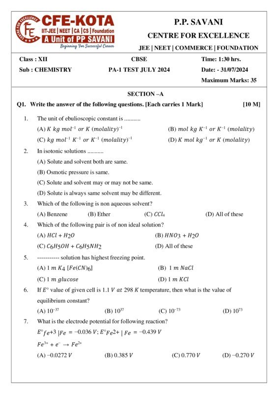 Thumbnail for Comprehensive Study Notes for 12th CBSE Chemistry