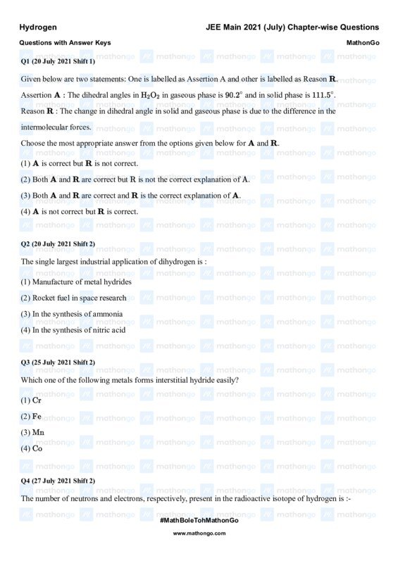 Thumbnail for Comprehensive Study Notes on Hydrogen for JEE Main 2021