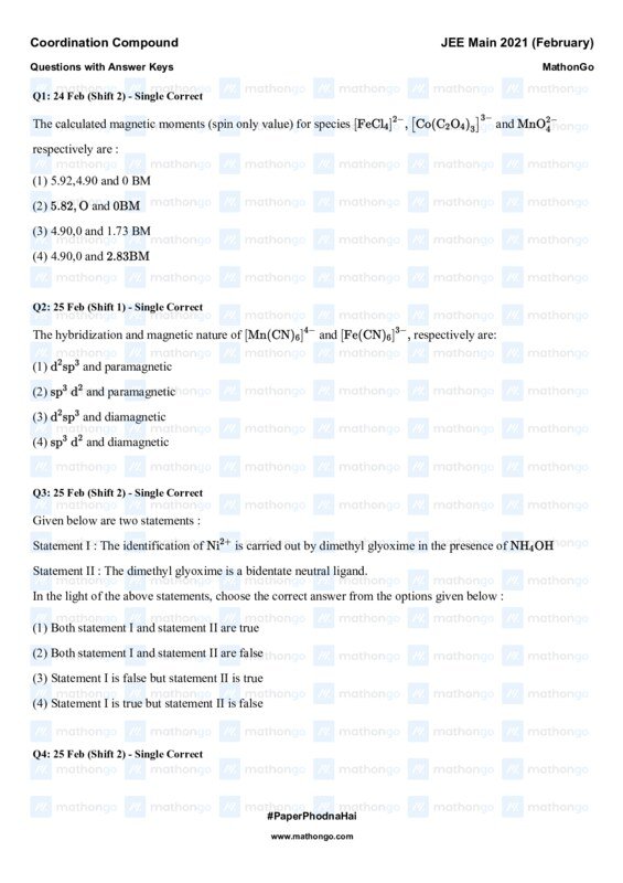 Thumbnail for Coordination Compounds Study Notes for JEE Main 2021