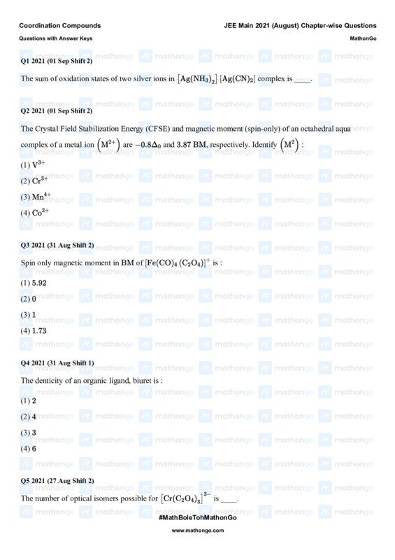 Thumbnail for Coordination Compounds Study Notes for JEE Main 2021