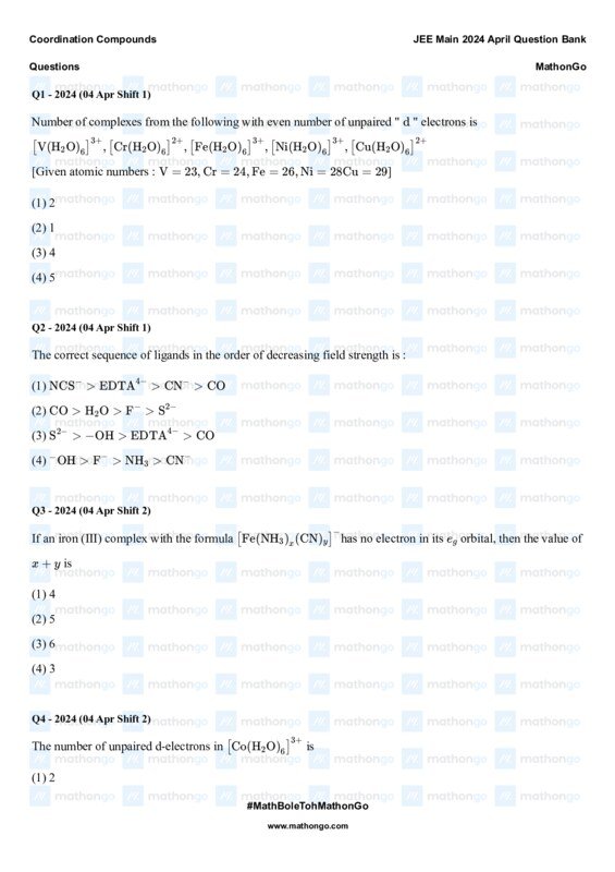 Thumbnail for Coordination Compounds Study Notes for JEE Main 2024