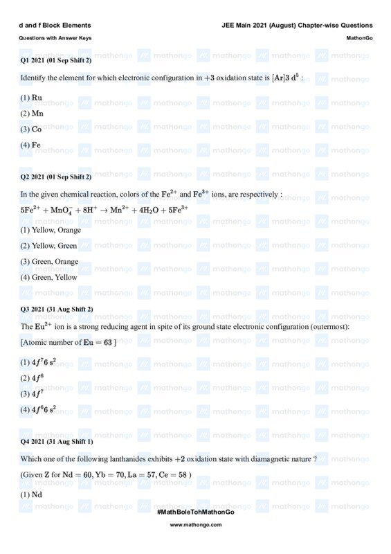 Thumbnail for d and f Block Elements Study Notes for JEE Main 2021