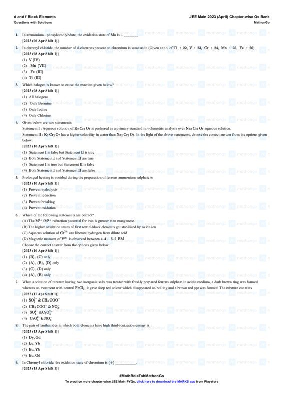Thumbnail for d and f Block Elements Study Notes for JEE Main 2023